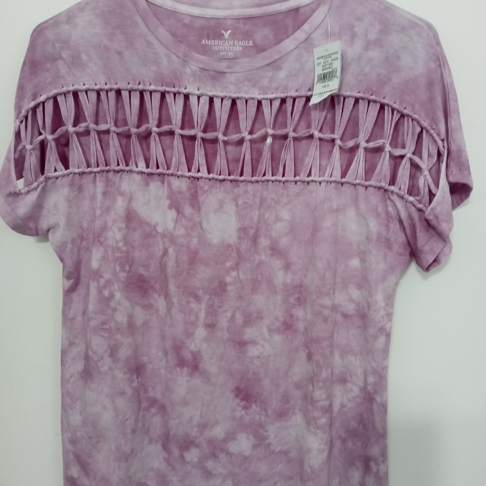American Eagle Outfitters purple Tie Dye Short Sleeve Tee Open weave Front top S